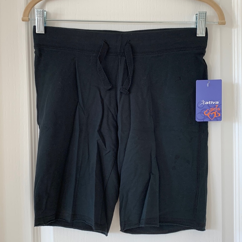 NWT ATIVA Cotton Blend Black Drawstring Workout Shorts Size Girls L